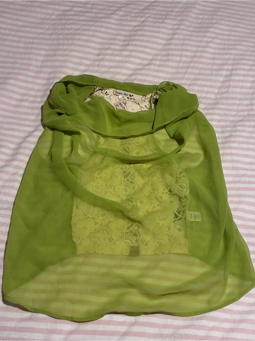 Double Zero Light Green Lace-Back Camisole with Cream Lace Panel